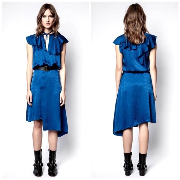 Zadig& Voltaire asymmetric navy blue 100% silk dress RUNWAY PIECE NWT - Picture 8 of 13